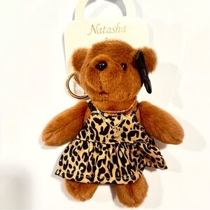Natasha teddy bear with dress, bow, and heart necklace bag charm keychain / NEW